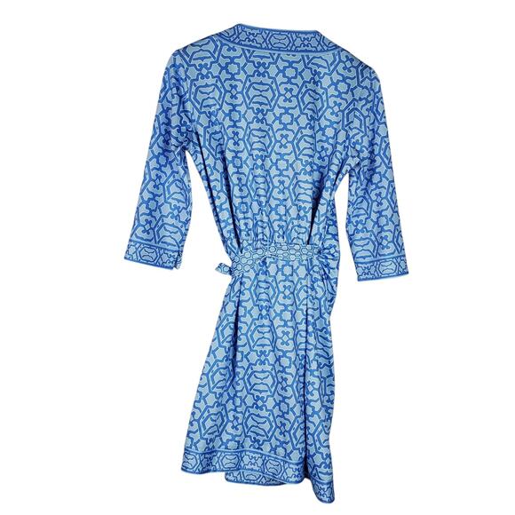 Gretchen Scott Wrap Me Up Dress 3/4 Sleeve Stretch Size M Blue Jersey Geo Print - Picture 3 of 14